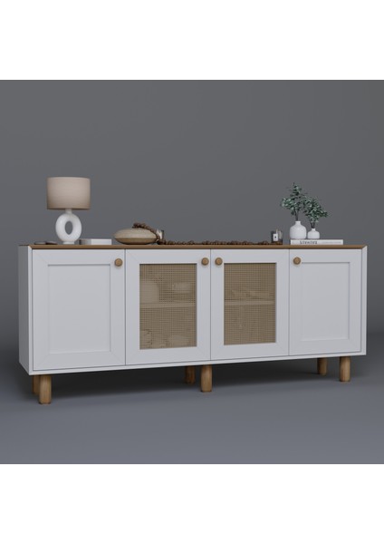 Bohem Serisi Natura 2 Kapak Pvc Hasır Desen Mat Beyaz - Açık Ceviz Konsol indirimleri