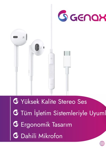 Type-C Kablolu Kulaklık Kristal Netliğinde Ses modelleri