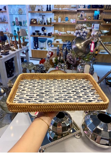 Balık Desen Rattan Tepsi 38X24CM