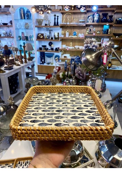 Balık Desen Rattan Tepsi 21X21CM