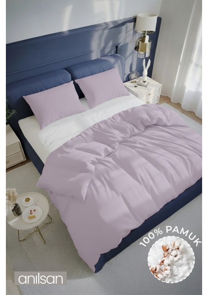 Düz Lila Çift Kişilik Ranforce Nevresim Seti %100 Pamuk (Nevresim+Yastık Kılıfı)