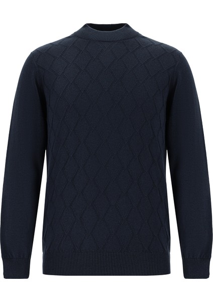 Yarım Balıkçı Yaka Slim Fit Dar Kesim Desenli Pamuklu Kaşmirli Triko Kazak