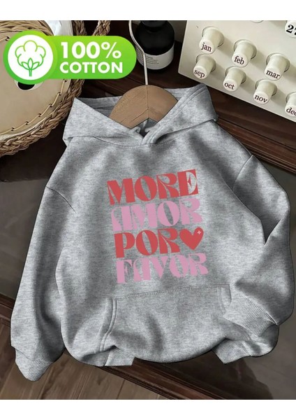 More Amor Baskı Detaylı Içi Polarlı Kapüşonlu Sweatshirt