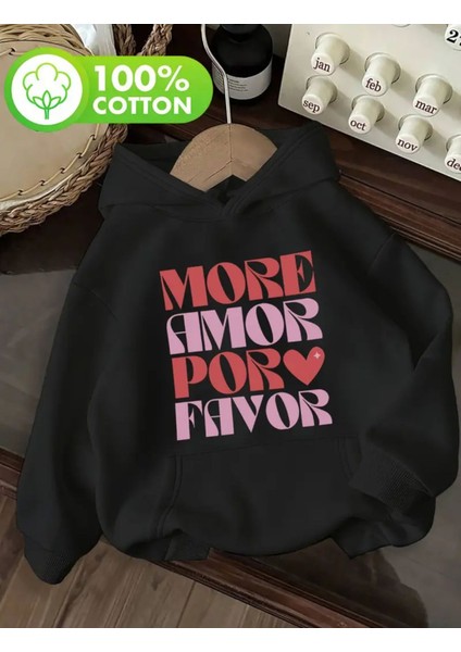 More Amor Baskı Detaylı Içi Polarlı Kapüşonlu Sweatshirt