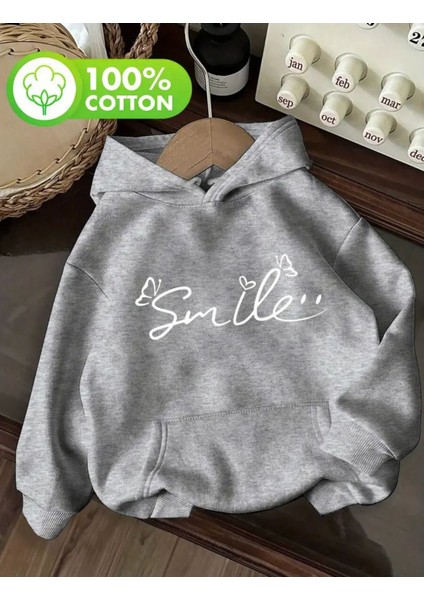 Smile Baskı Detaylı Içi Polarlı Kapüşonlu Sweatshirt