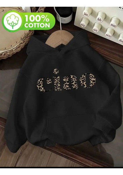 Ciao Yazı Detay Baskılı Içi Polarlı Kapüşonlu Sweatshirt