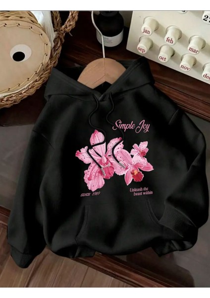 Simple Joy Baskı Detaylı Içi Polarlı Kapüşonlu Sweatshirt