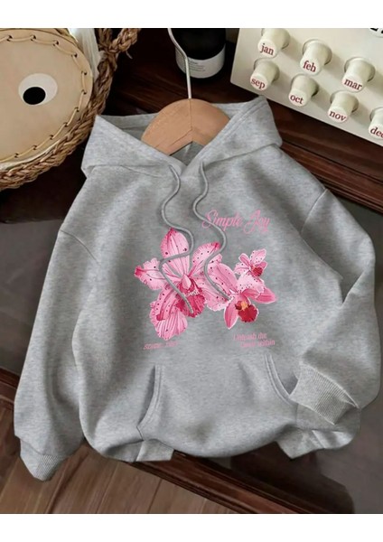 Simple Joy Baskı Detaylı Içi Polarlı Kapüşonlu Sweatshirt