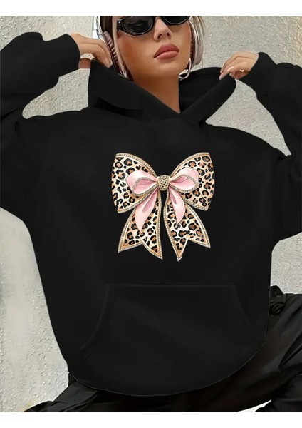 Kurdele Baskı Detaylı Içi Polarlı Kapüşonlu Sweatshirt