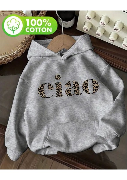 Ciao Yazı Detay Baskılı Içi Polarlı Kapüşonlu Sweatshirt