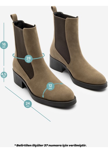 Kadın Elastik Yan Bantlı Topuklu Günlük Bot Espato Vizon Süet