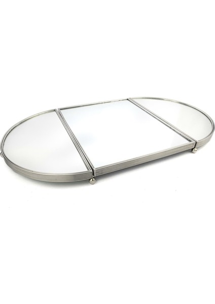 Gümüş Oval Aynalı Metal Tepsi 79X45CM