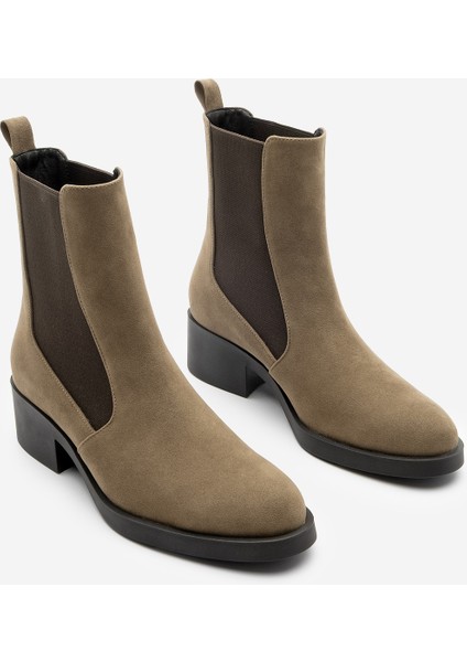 Kadın Elastik Yan Bantlı Topuklu Günlük Bot Espato Vizon Süet indirimleri