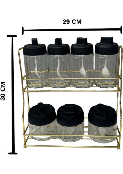 Metal Standlı Gold 7 Li Cam Kavanoz ve Baharatlık Seti modelleri