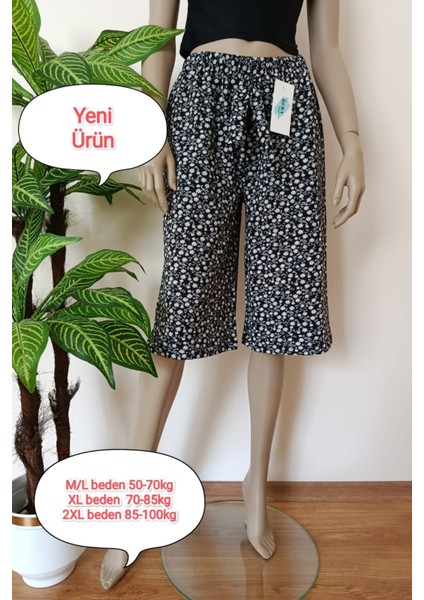 Kadın Çiçek Baskılı Yumuşacık Pamuklu Bermuda Alt