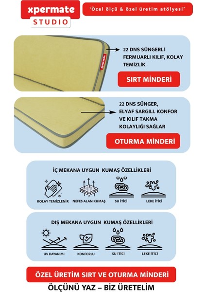 Özel Ölçü Palet Minderi Bahçe Iç ve Dış Mekan Minder Koltuk Minder 40X150 45X155 50X160 fırsatları