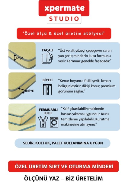 Özel Ölçü Palet Minderi Bahçe Iç ve Dış Mekan Minder Koltuk Minder 40X150 45X155 50X160 indirimleri