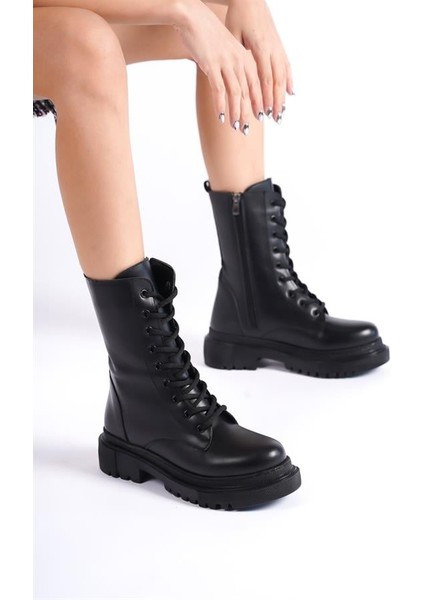 Kadın Renbo Siyah Bagcıklı Fermuarlı Kalın Taban Günlük Postal 2302