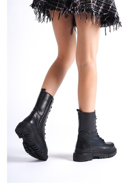 Kadın Renbo Siyah Bagcıklı Fermuarlı Kalın Taban Günlük Postal 2302 modelleri