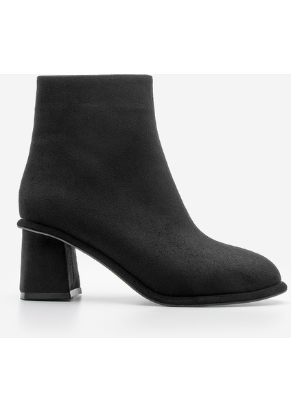 Kadın Sivrii Burun Arkadan Fermuarlı Dikiş Detaylı Kalın Topuklu Bot Atirya Siyah Süet modelleri