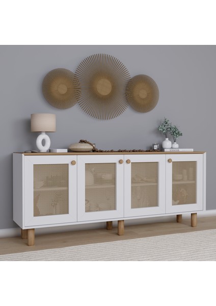 Bohem Serisi Natura Pvc Hasır Desen Mat Beyaz - Açık Ceviz Konsol modelleri