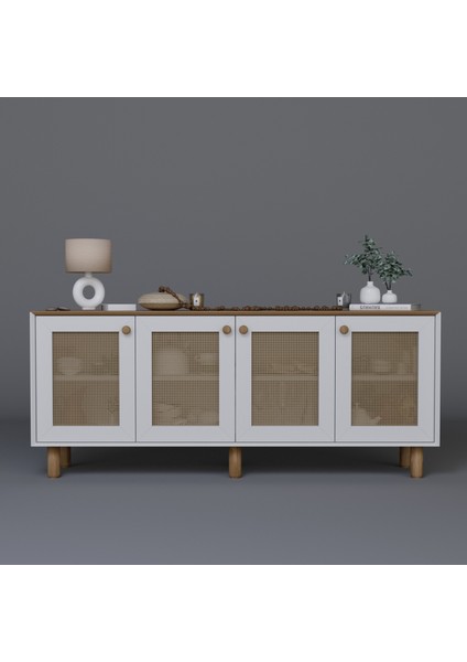 Bohem Serisi Natura Pvc Hasır Desen Mat Beyaz - Açık Ceviz Konsol fırsatları