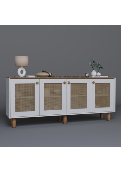 Bohem Serisi Natura Pvc Hasır Desen Mat Beyaz - Açık Ceviz Konsol indirimleri