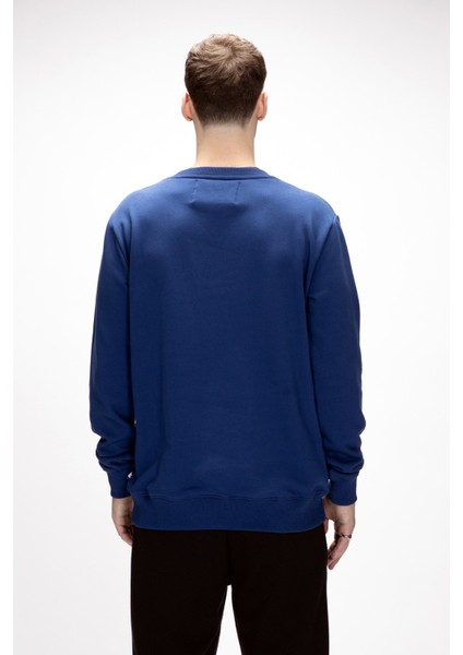 Inner Baskılı Parlament Mavisi Crewneck Erkek Sweatshirt modelleri