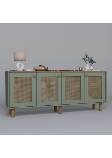 Bohem Serisi Natura Pvc Hasır Desen Kül Yeşili Konsol