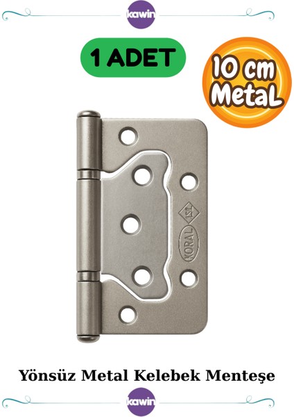 1 Adet Dayanıklı 10 CM Kapı Menteşesi – Saten Metal Yönsüz Kelebek Menteşe Gümüş Krom