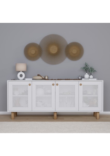 Bohem Serisi Natura Pvc Hasır Desen Mat Beyaz Konsol