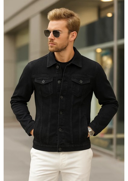 Erkek Mevsimlik Jeans Basic Bol Siyah Kot Ceket fiyatları