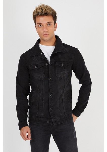 Erkek Mevsimlik Jeans Basic Bol Siyah Kot Ceket fırsatları