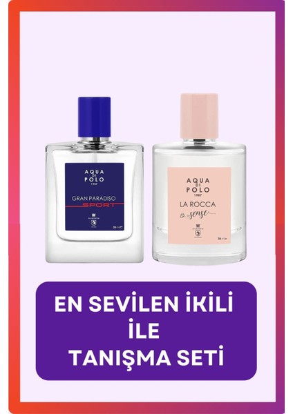 EDP Parfüm Seti – La Rocca Sense Çiçeksi & Gran Paradiso Sport Ferah, 2×50 ml Unisex Lüks Hediye Kutusu fiyatları