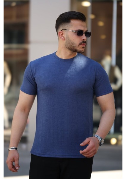 Erkek Ağaç Kabuğu Desenli Kısa Kollu T-Shirt