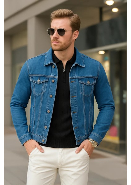 Erkek Mevsimlik Jeans Basic Bol Mavi Kot Ceket fiyatları