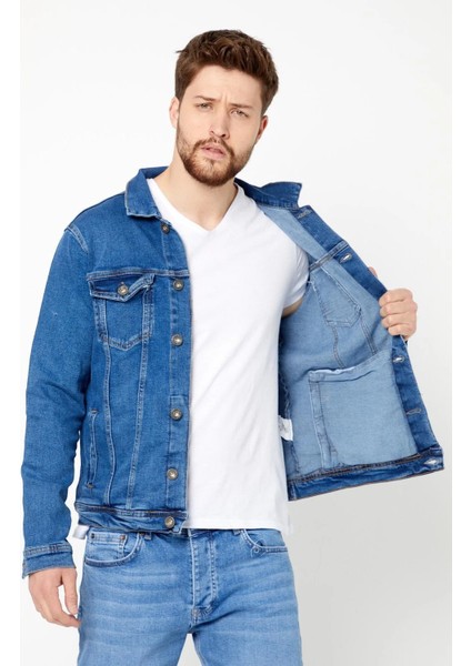 Erkek Mevsimlik Jeans Basic Bol Mavi Kot Ceket fırsatları