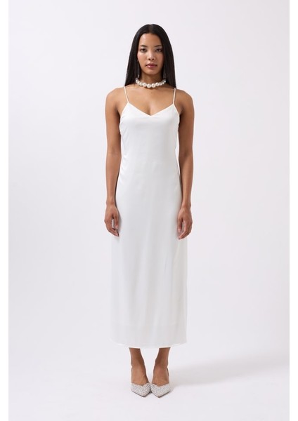 Saten Ince Asklı Elbise S-Beyaz fiyatları