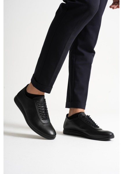 Rovan Erkek Siyah Hakiki Deri Bağcıklı Comfort Günlük Ayakkabı