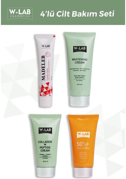 Normal Ciltler İçin Beyazlatıcı, Güneş Koruyucu, Kolajen Peptit ve Madeleb İçerikli 4 Parçalı Cilt Bakım Seti fiyatları