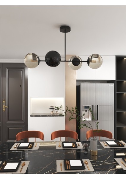 Milora 4'lü Siyah Kasa Füme Cam Detaylı Modern Lüks Avize fiyatları