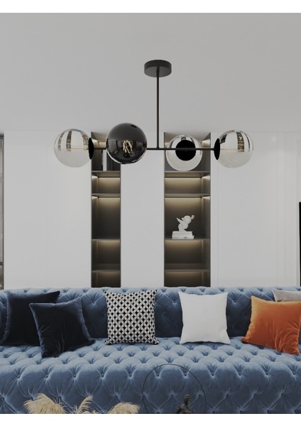 Milora 4'lü Siyah Kasa Füme Cam Detaylı Modern Lüks Avize fırsatları