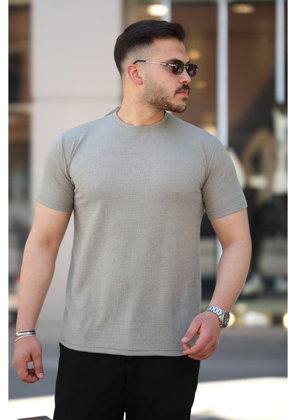 Erkek Ağaç Kabuğu Desenli Kısa Kollu T-Shirt