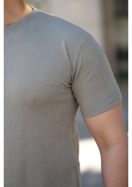 Erkek Ağaç Kabuğu Desenli Kısa Kollu T-Shirt modelleri