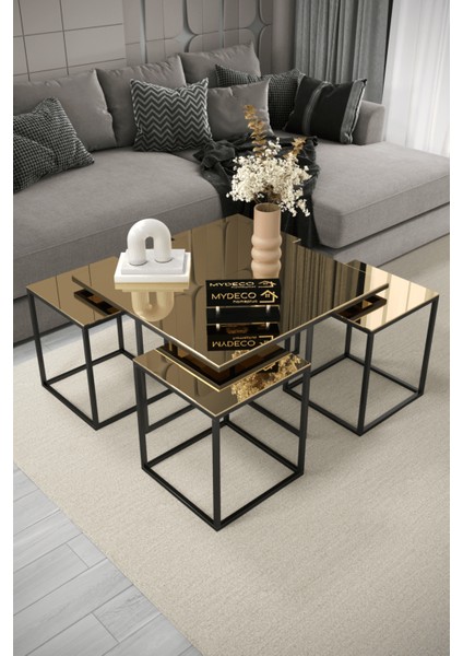 4+1 Siyah Ayak Bronz Ayna Orta Sehpa