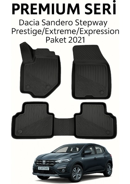 Dacia Sandero Stepway 2021+ Araca Özel Bardaklıklı 3D Havuzlu Paspas