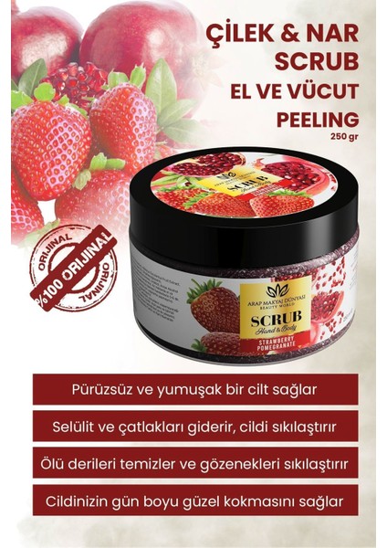 Çilek ve Nar Aromalı Doğal Tanecikli Unisex El ve Vücut Peelingi 250 ml – Cildi Yumuşatır ve Pürüzsüzleştirir fiyatları