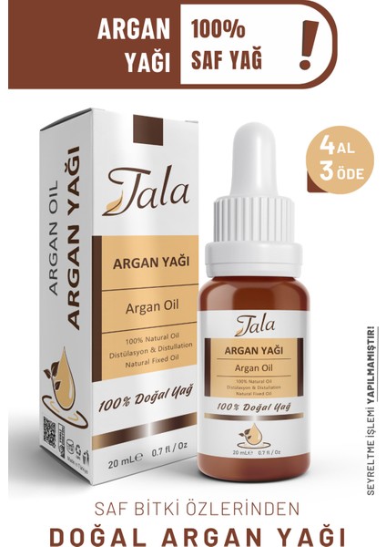 Saf ve Doğal Argan Yağı 20 ml – Unisex, Soğuk Sıkım, Kokusuz, Hızlı Emilim ve Onarıcı Cilt Saç Bakımı