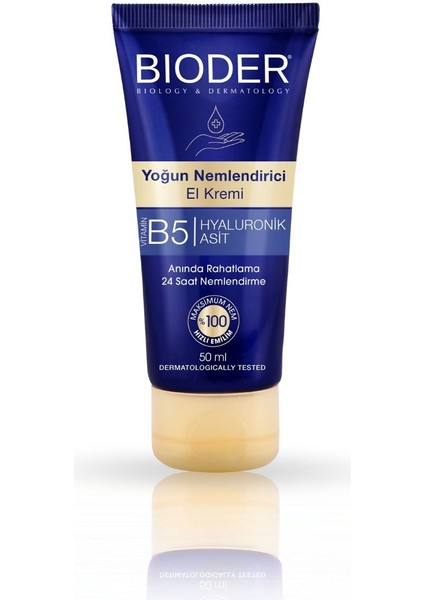 Yoğun Nemlendirici El Kremi 50 ml – Vitamin B5 ve Hyalüronik Asitli, 24 Saat Etkili Alkolsüz Bakım