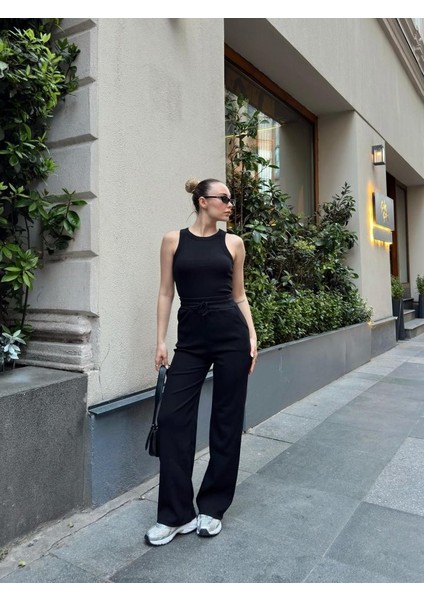 Kadın Kaşkorse Kumaş Atlet ve Yüksek Bel Bol Paça Pantolon Ikili Takım fiyatları